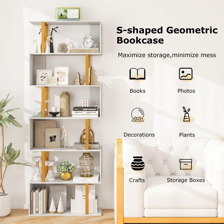 Hivvago 6-Tier Geometric Bookcase with Metal Frame and Anti-tipping Kits