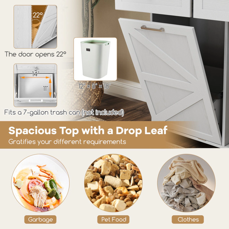 Hivvago Rolling Kitchen Island with Trash Can Cabinet and Rubber Universal Wheels