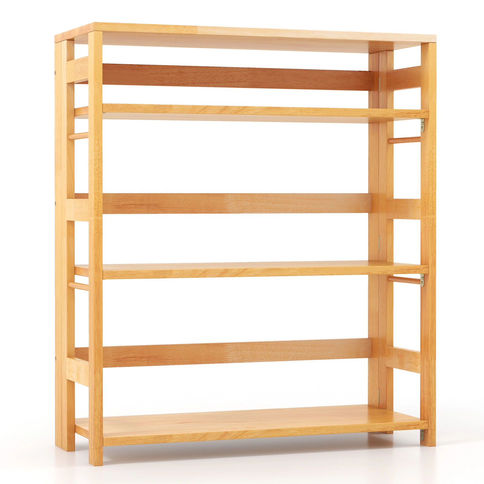 SUGIFT 4-Tier Bookshelf with Side Fences 33-lb Shelf Capacity Natural
