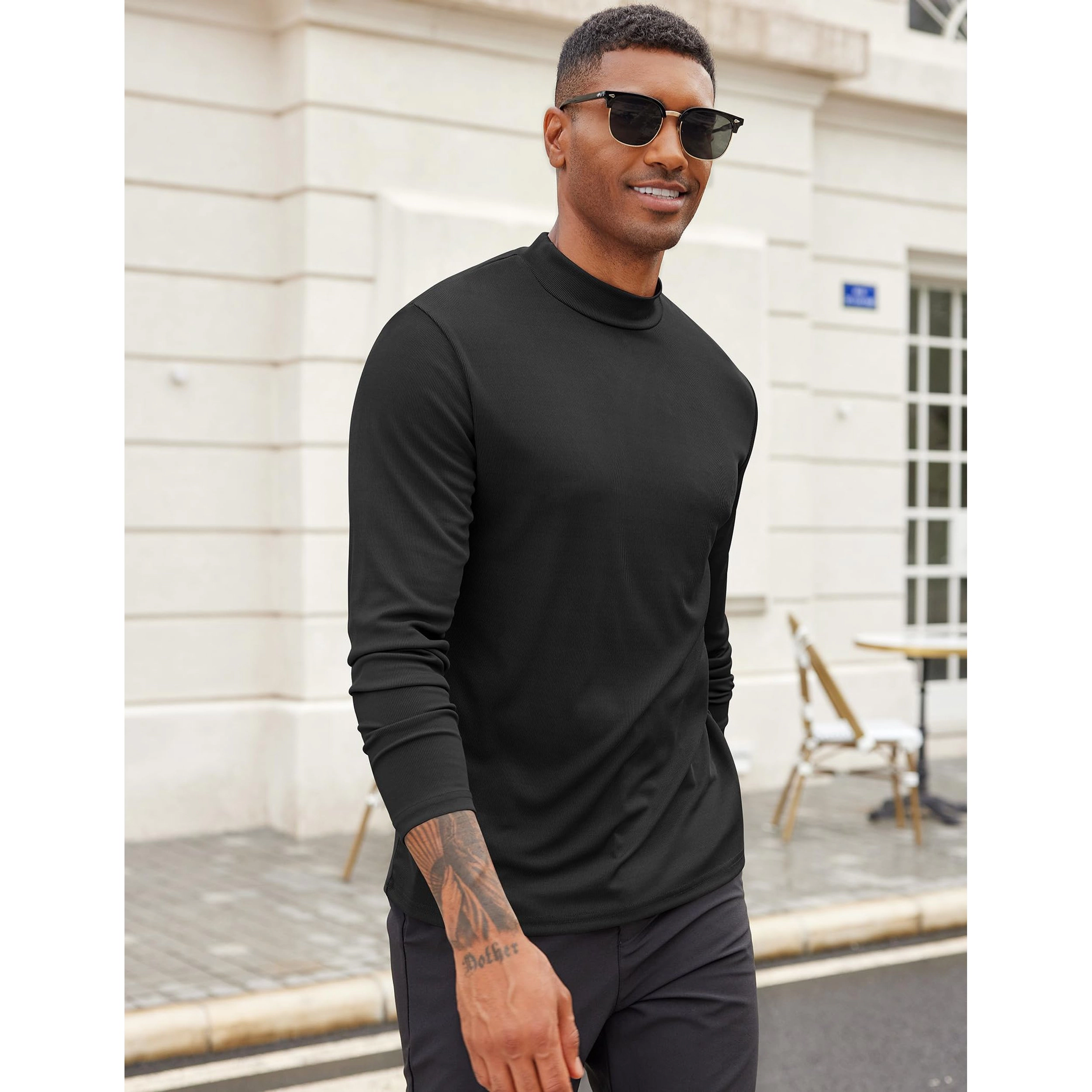 COOFANDY Men's Regular Fit Long Sleeve Mock Neck Top