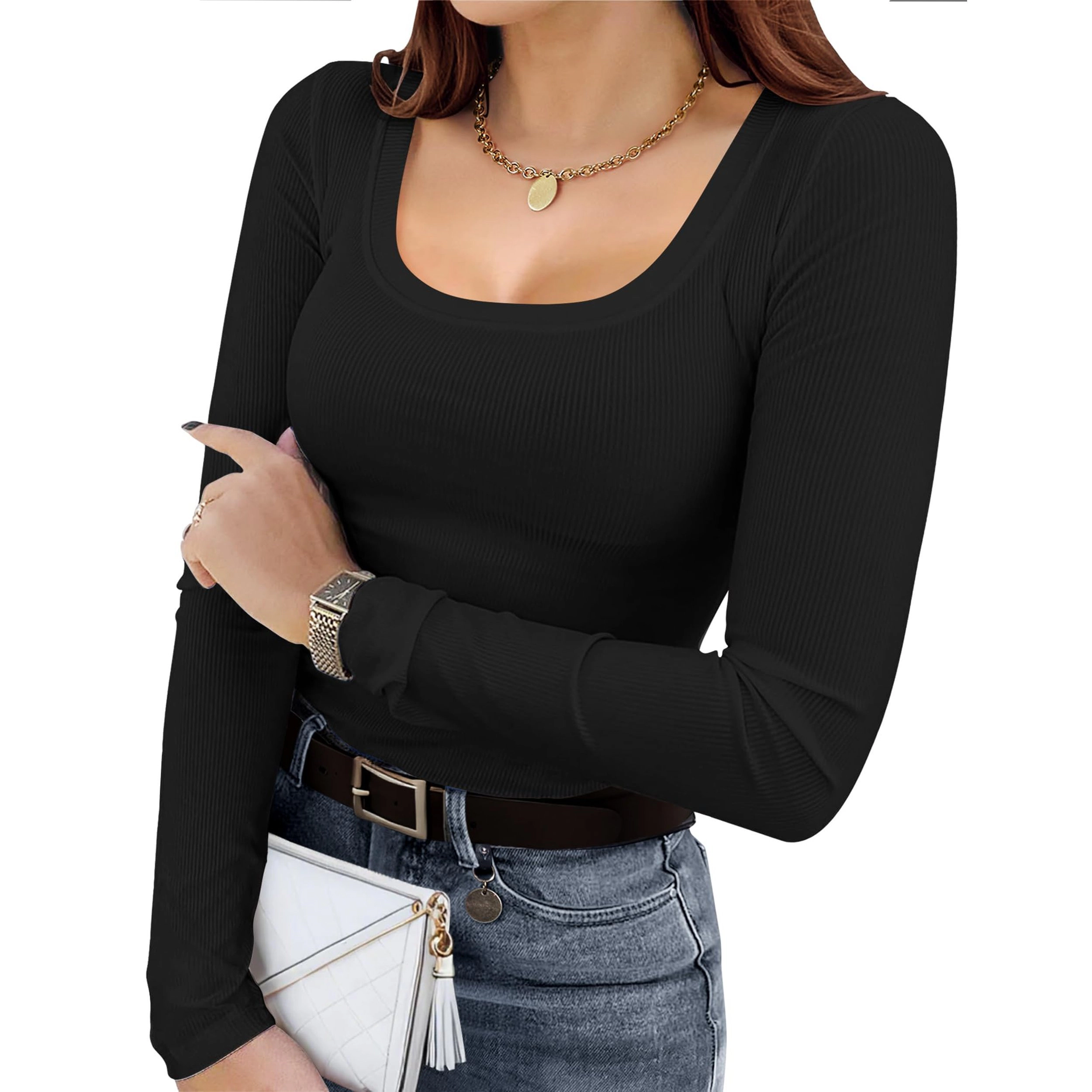 Zeagoo Women Ribbed Scoop Neck Crop Top
