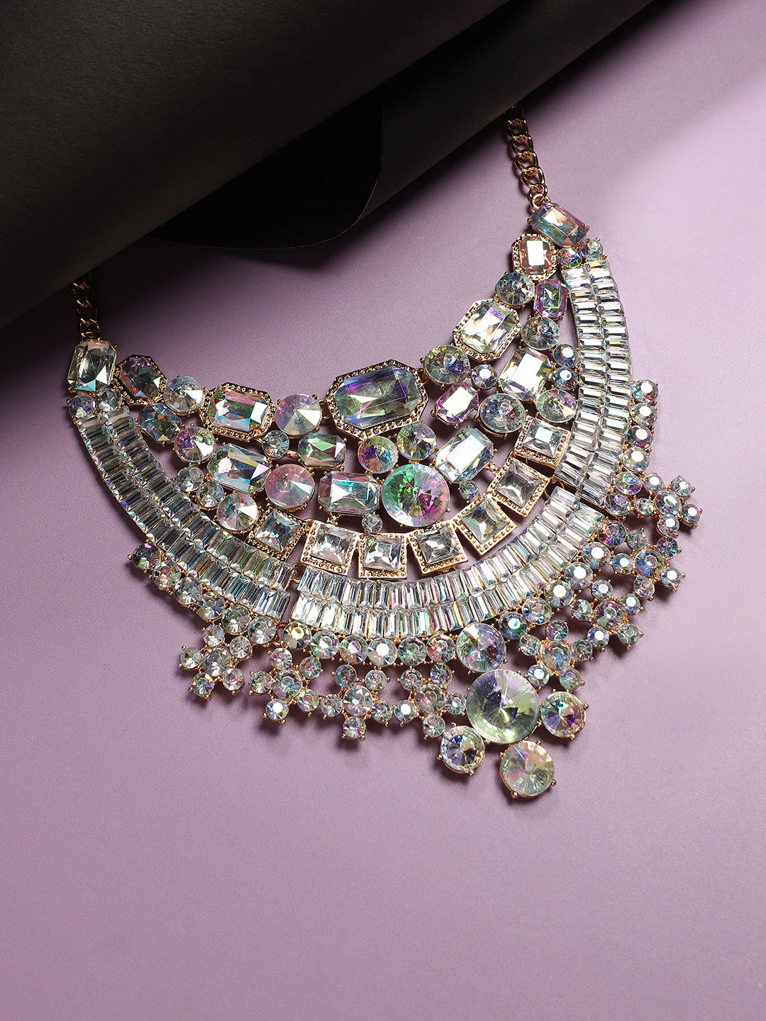 SOHI Women's Crystal Silver Maxi Crystal Necklace