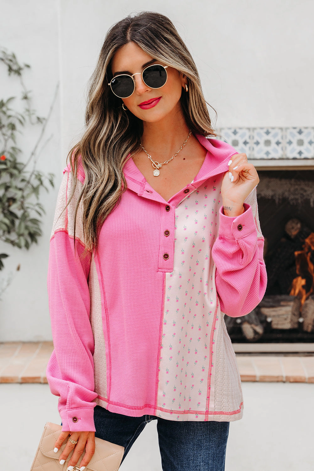 Threaded Pear Women's Hollievi Patchwork Hooded Oversize Pullover