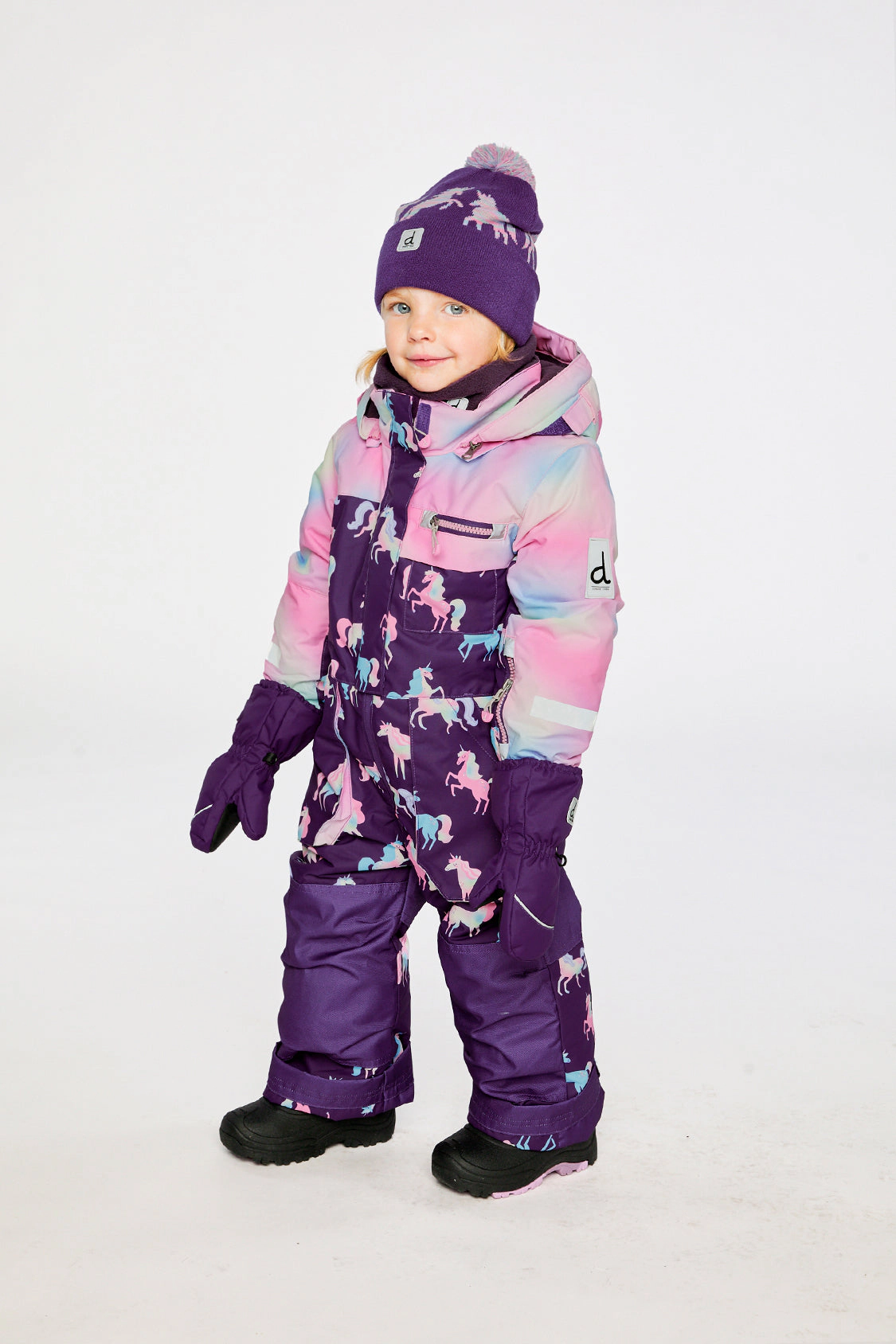 Deux par Girls Unicorn Print One Piece Play Snowsuit with Detachable Hood