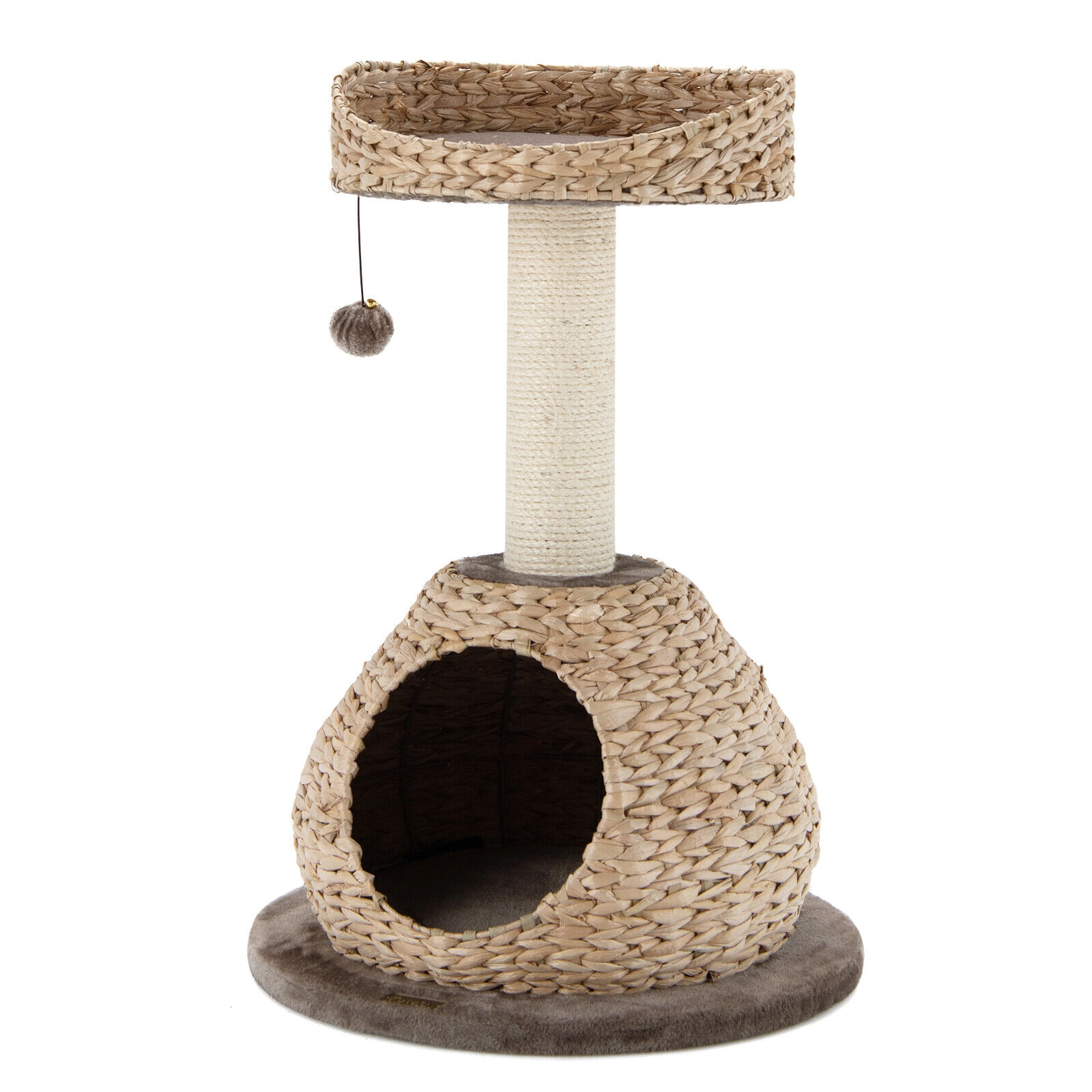 SUGIFT Coffee 28 in Hand-Made Cat Tree with Water Hyacinth Weave and Jump Platform