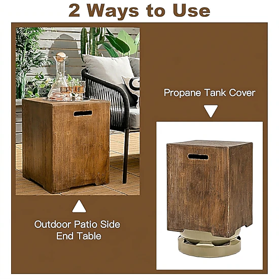 SUGIFT Brown Outdoor Hideaway Side Table with Hidden Storage for 20 lbs Propane Tank 16-in W 16-in D 21-in H