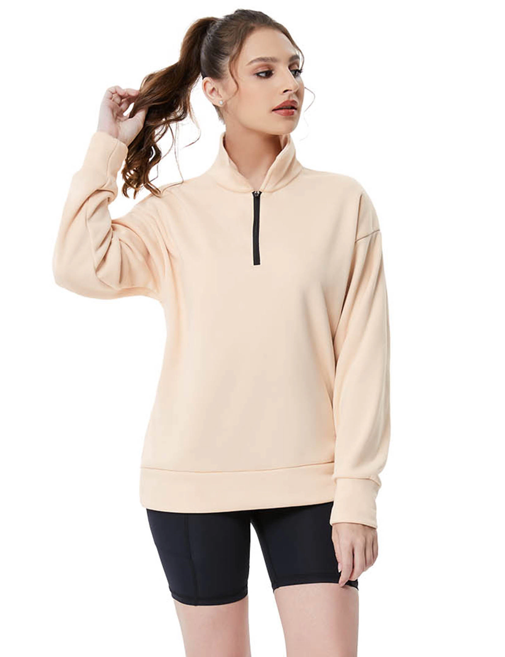 KOJOOIN Women's Quarter Zip Lightweight Pullover Sweatshirt Long Sleeve Oversized Casual