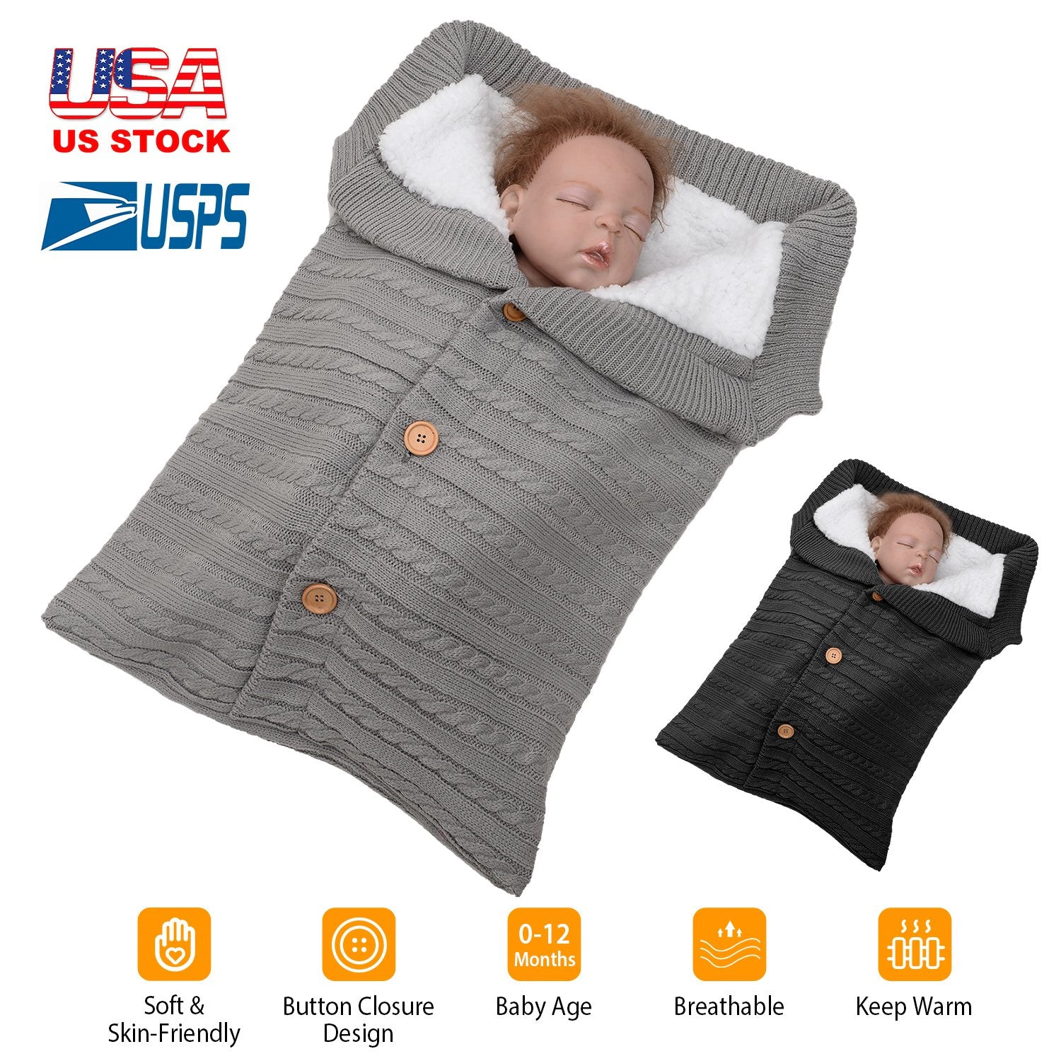 GBruno Knit Swaddle Blanket With Button Closure