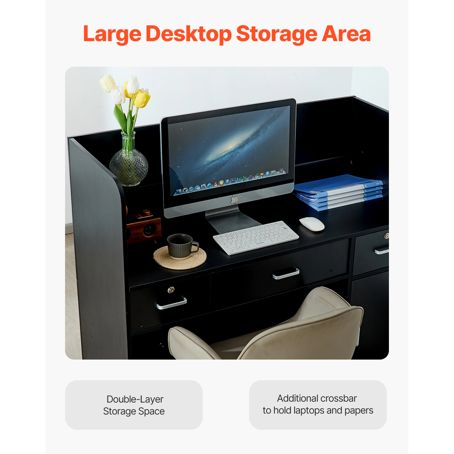 HONGGE Reception Desk 47 Inch Rectangular Front Counter Table Office with and for Checkout Lobby Beauty
