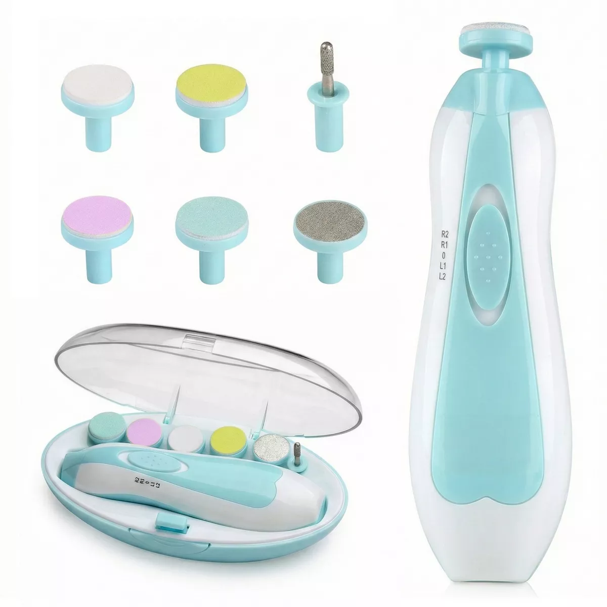 Sperric Baby Electric Nail Trimmer Kit w/ Light, Quiet Operation, 6 Interchangeable Heads Gentle Precise Baby Nail Care