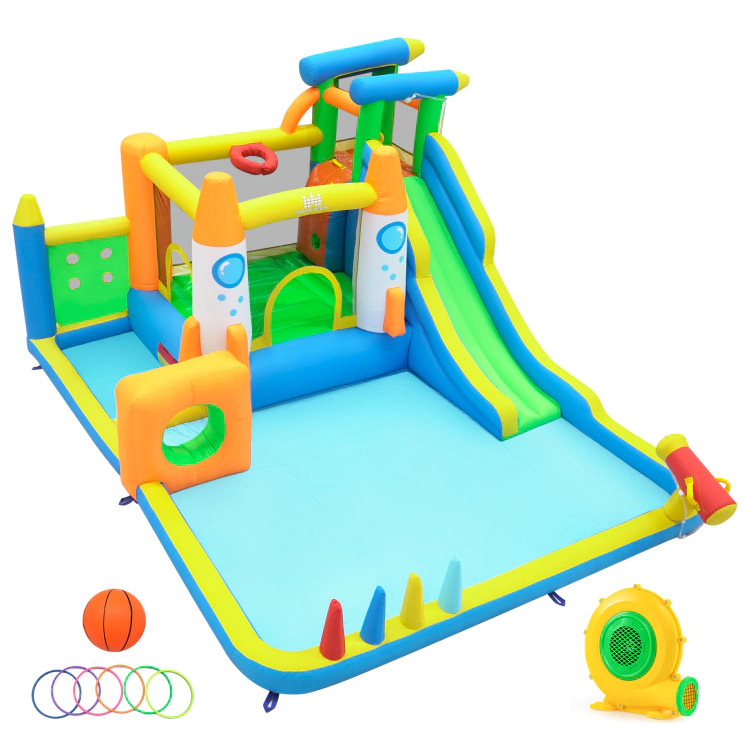 Hivvago 10-in-1 Inflatable Bounce House with Water Slide and 680W Blower for Kids