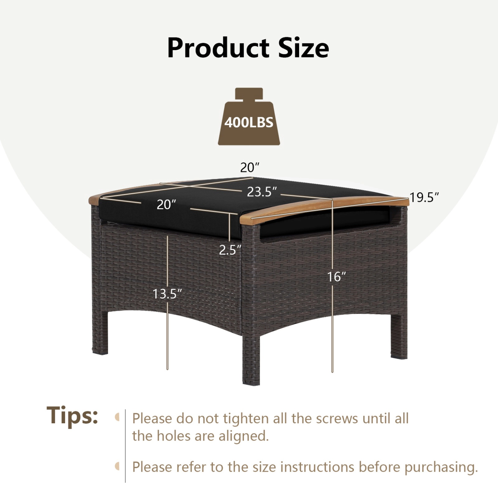 SUGIFT Set of 2 Wicker Patio Ottomans Black Fade Resistant Foot Rests with Cushions