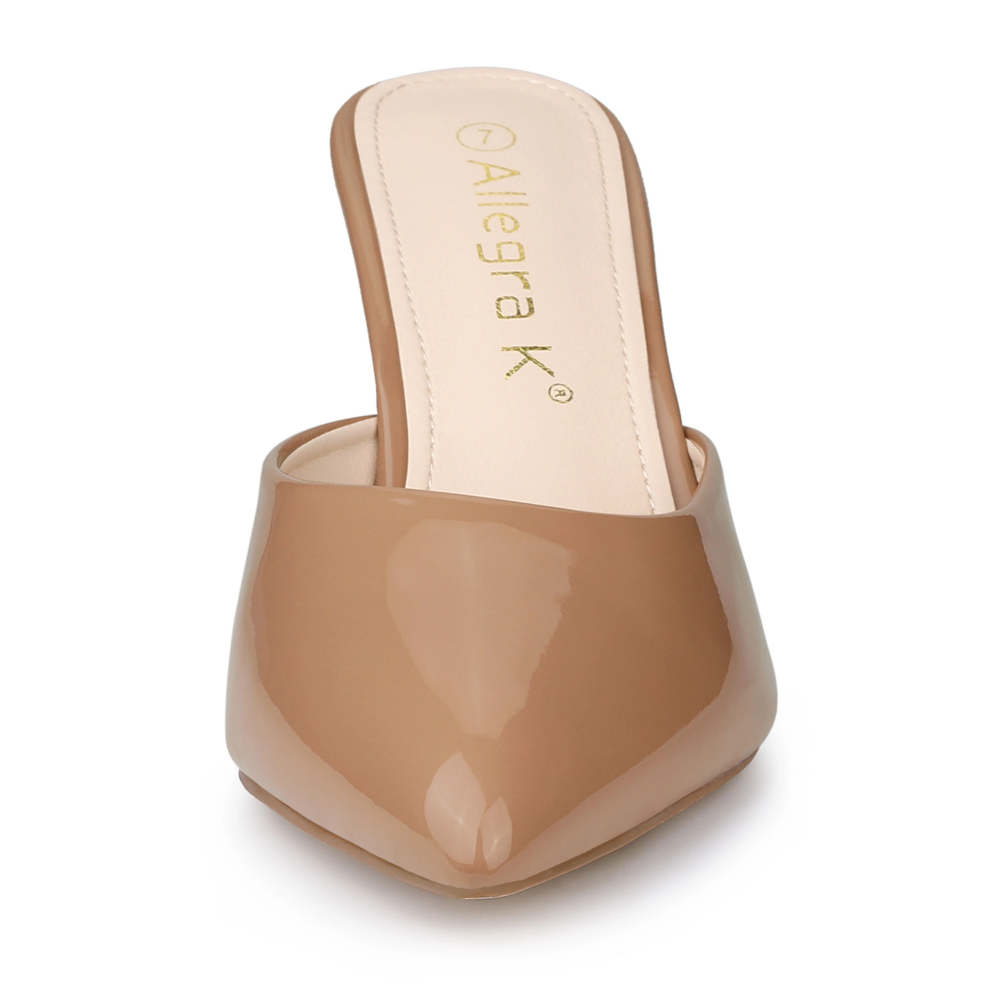 BLISSFUL STEP Women's PU Rubber Pointed Toe Stiletto Heels Slip On Mules