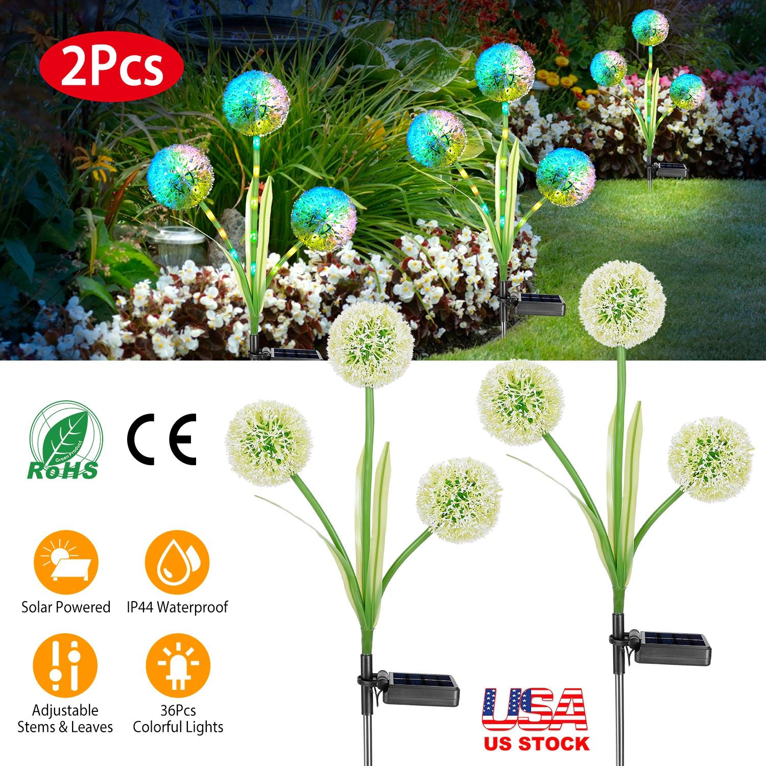 GBruno Solar Dandelion Garden Stake Lights 2-Pack