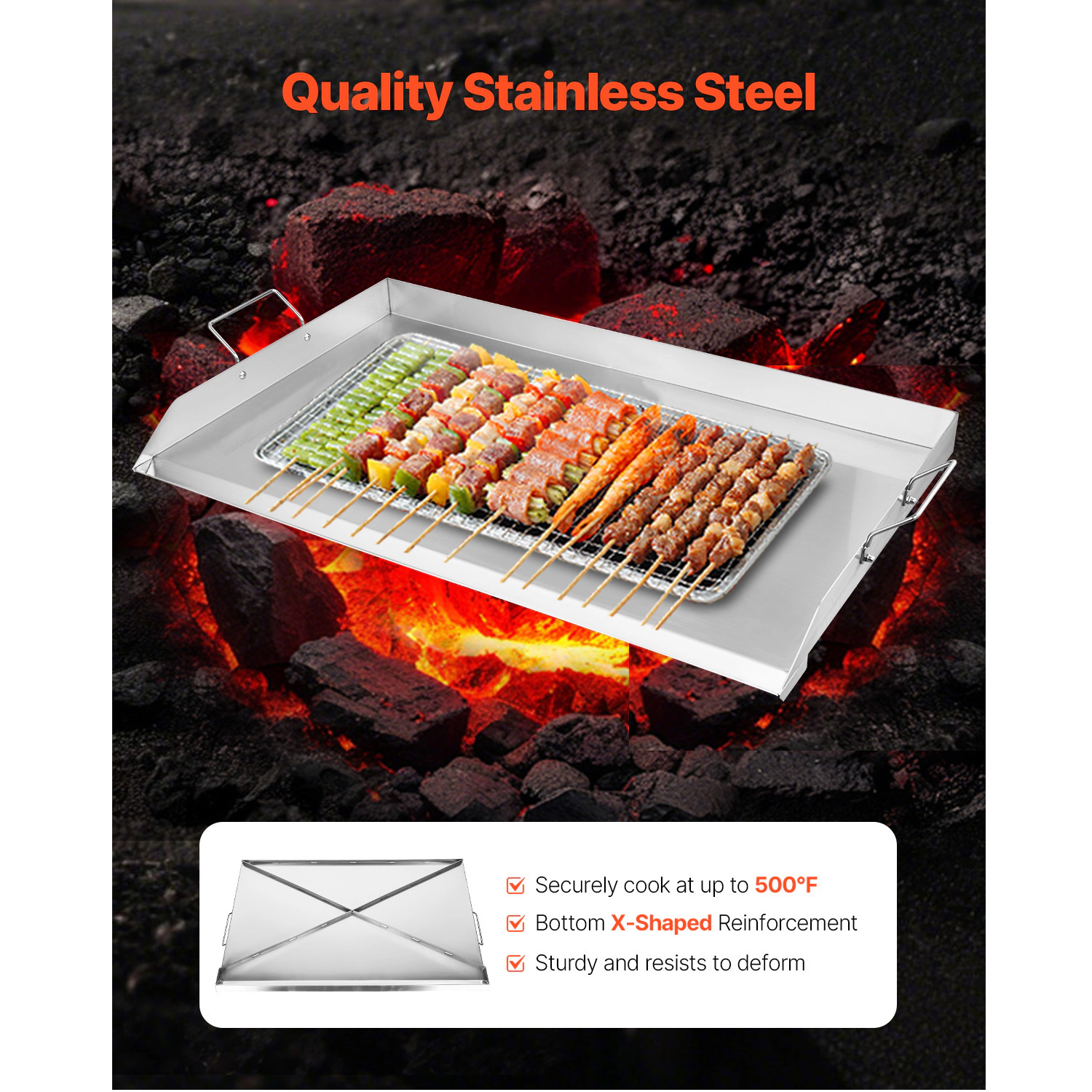 HONGGE 36 x 22 Inch Stainless Steel Flat Top Griddle, Grease Trough Grill Pan for BBQ, Teppanyaki & Camping