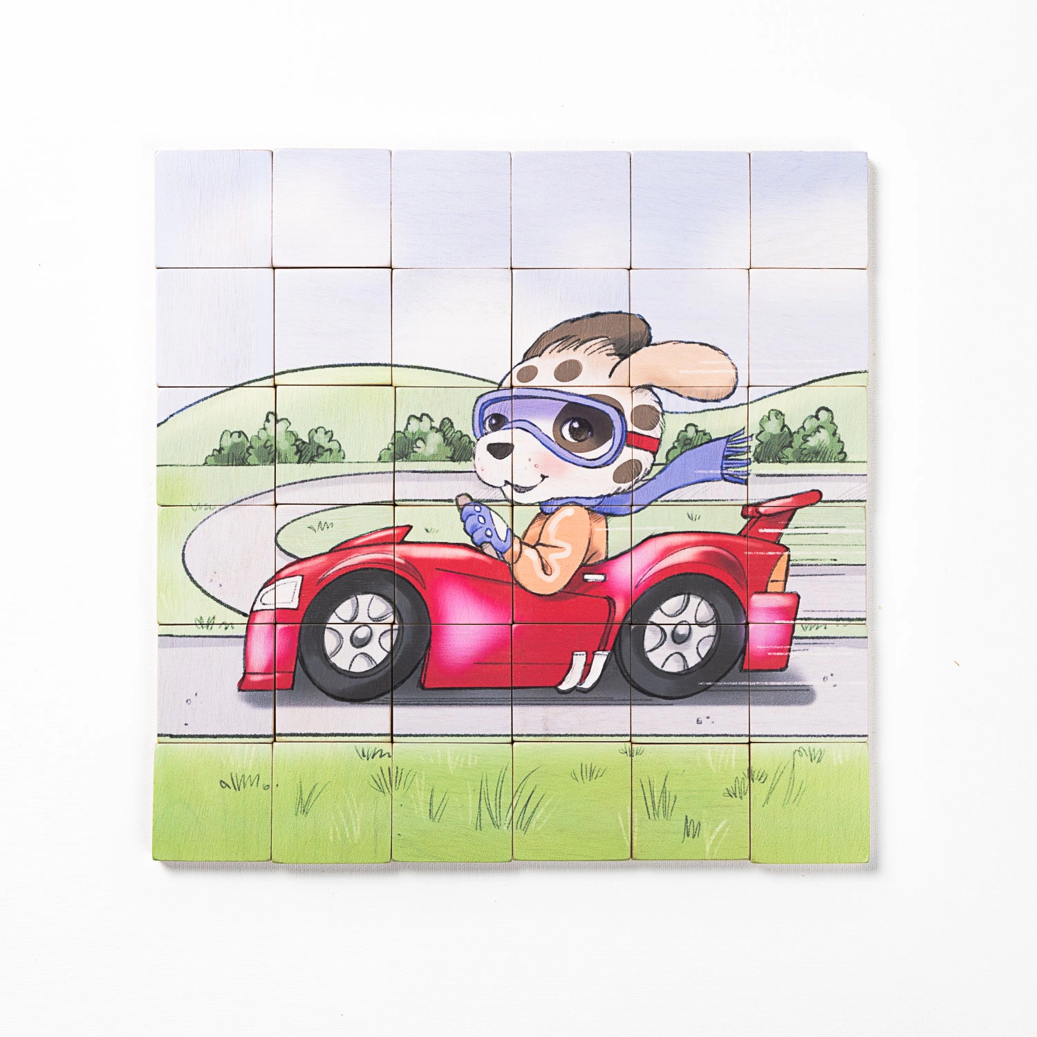 Magnetic Wooden Puzzle 36-Piece with Organic Cotton Bag - Puppy Racer, Maple Wood, Made in Canada, Printed in USA
