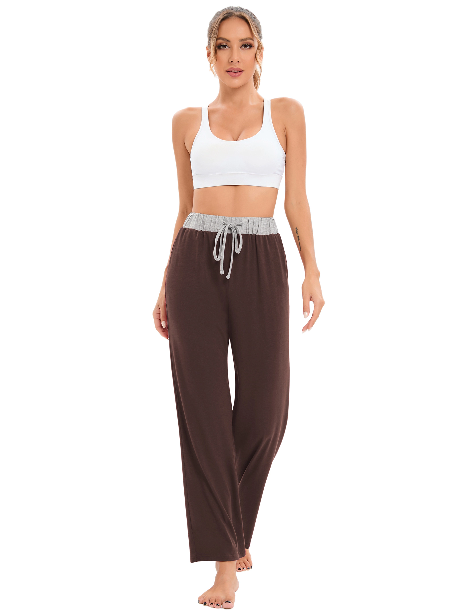 KOJOOIN Women's High Waist Drawstring Wide Leg Lounge Palazzo Soft Knit Relaxed Pants