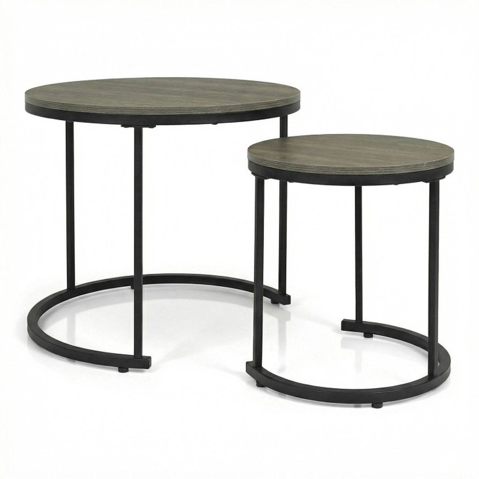 SUGIFT Set of 2 Modern Round Stacking Nesting Coffee Tables with MDF Top and Steel Frame 24-in Table Rustic Brown/Brown