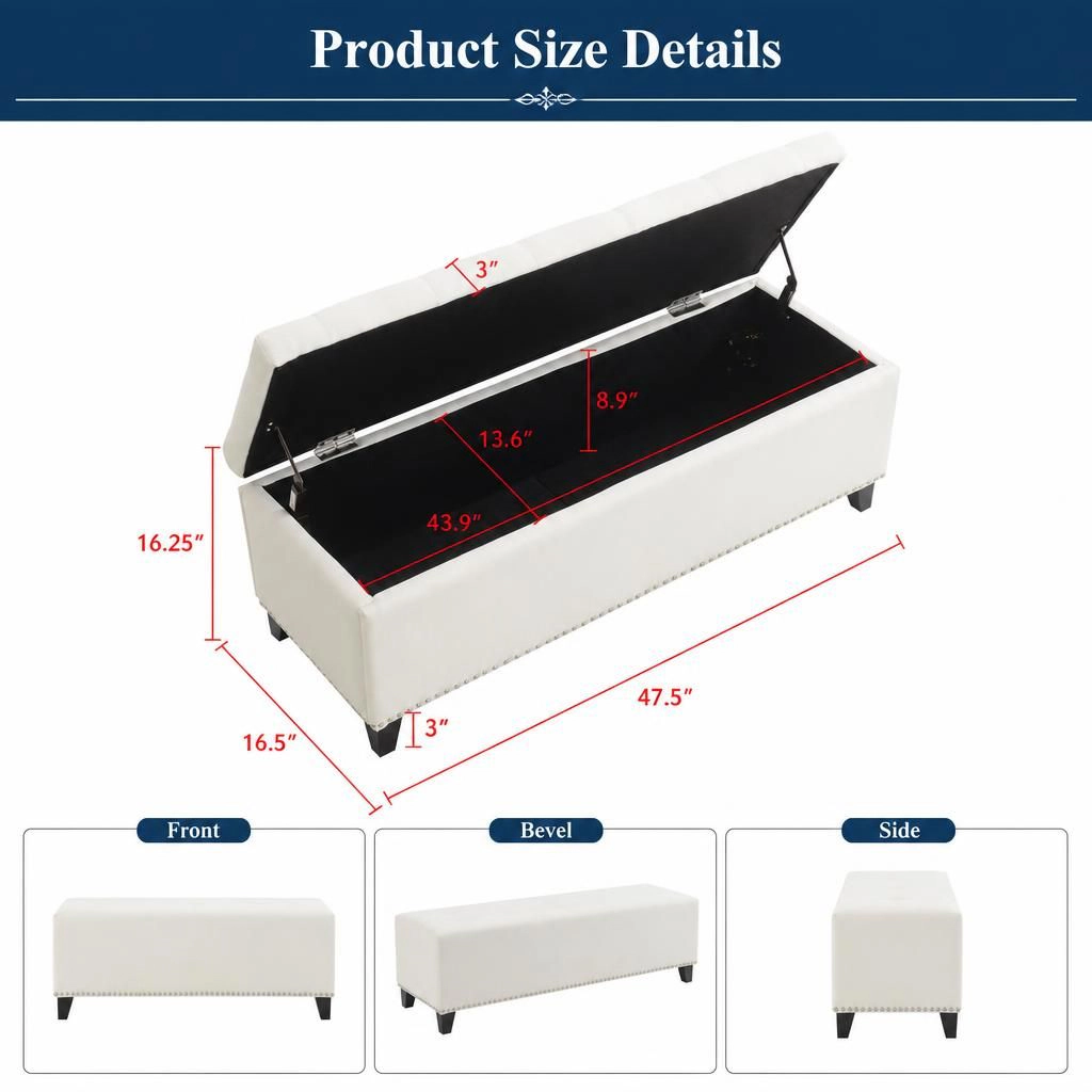 GOODSILO Long Rectangular Upholstered Ottoman Extra Seating