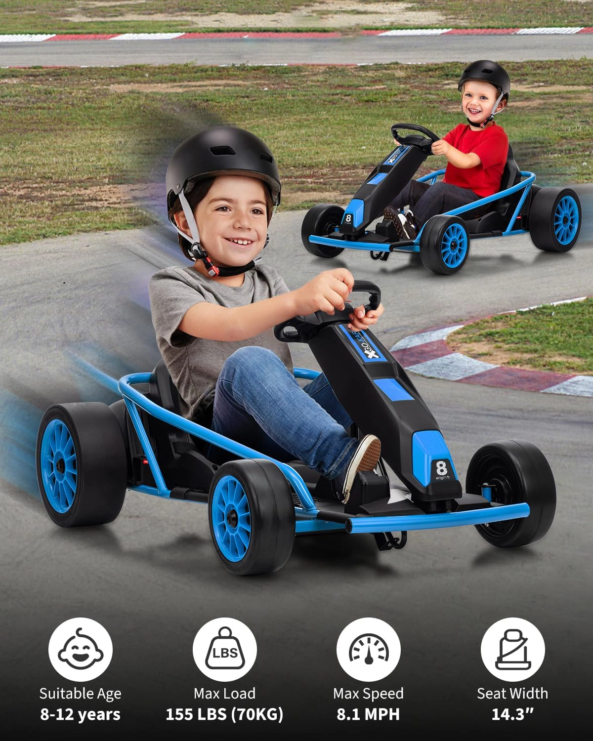 24V Kids Go Kart, 2×300W Motors, 8.1MPH Drift Racing Car w/ 9Ah Battery, Music, Horn & Seatbelt for Ages 8–12