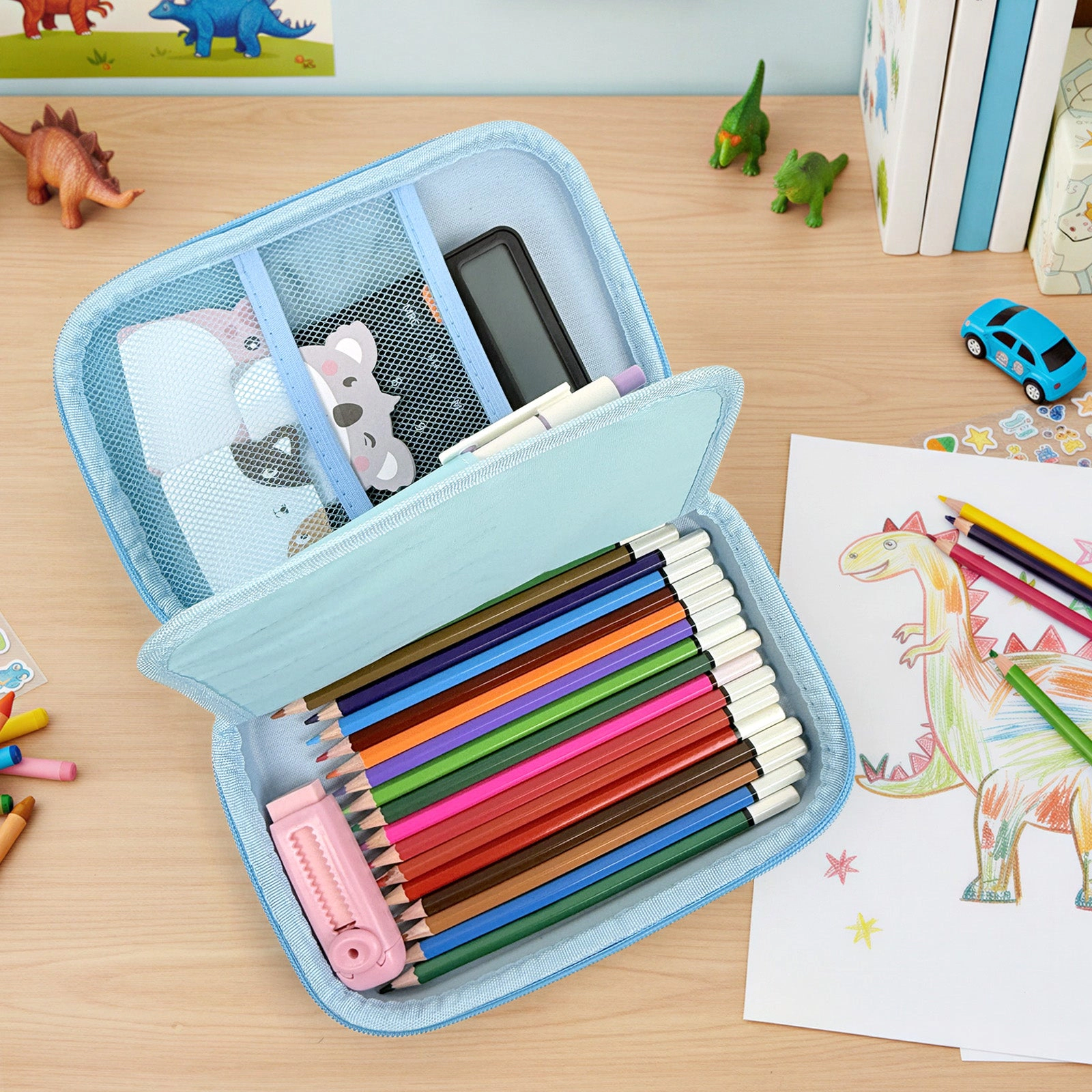 Wrapables Large Capacity 3D EVA Hard Shell Pencil Case, Dinosaurs