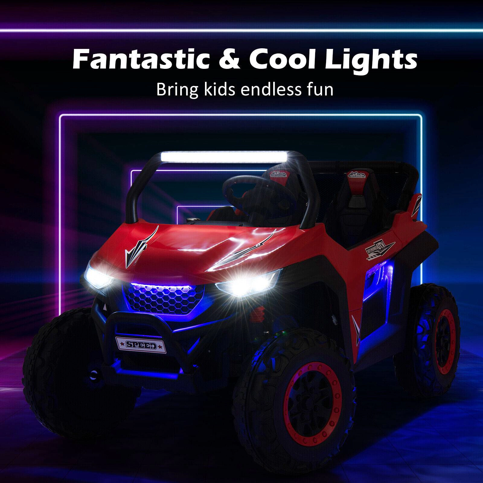 SUGIFT Red Slow Start Music Headlights and Storage Bag Kids 12V 2 Seater Ride On UTV