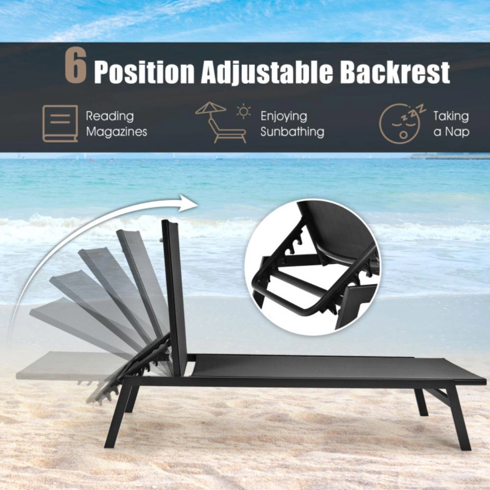 Hivvago Outdoor Reclining Chaise Lounge Chair With 6-Position Adjustable Back