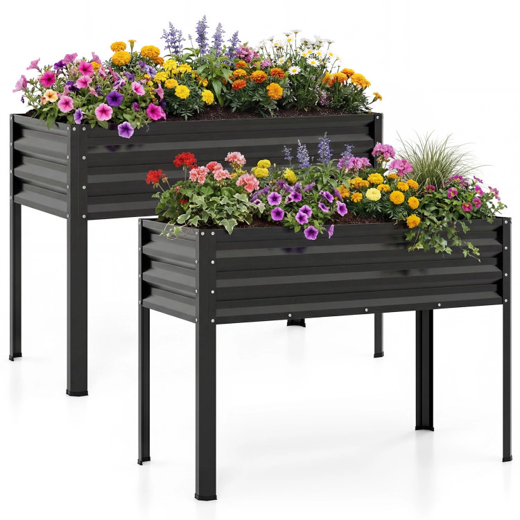 Hivvago Raised Garden Bed Set of 2 Electro-Coating Metal Large Elevated Planter Box
