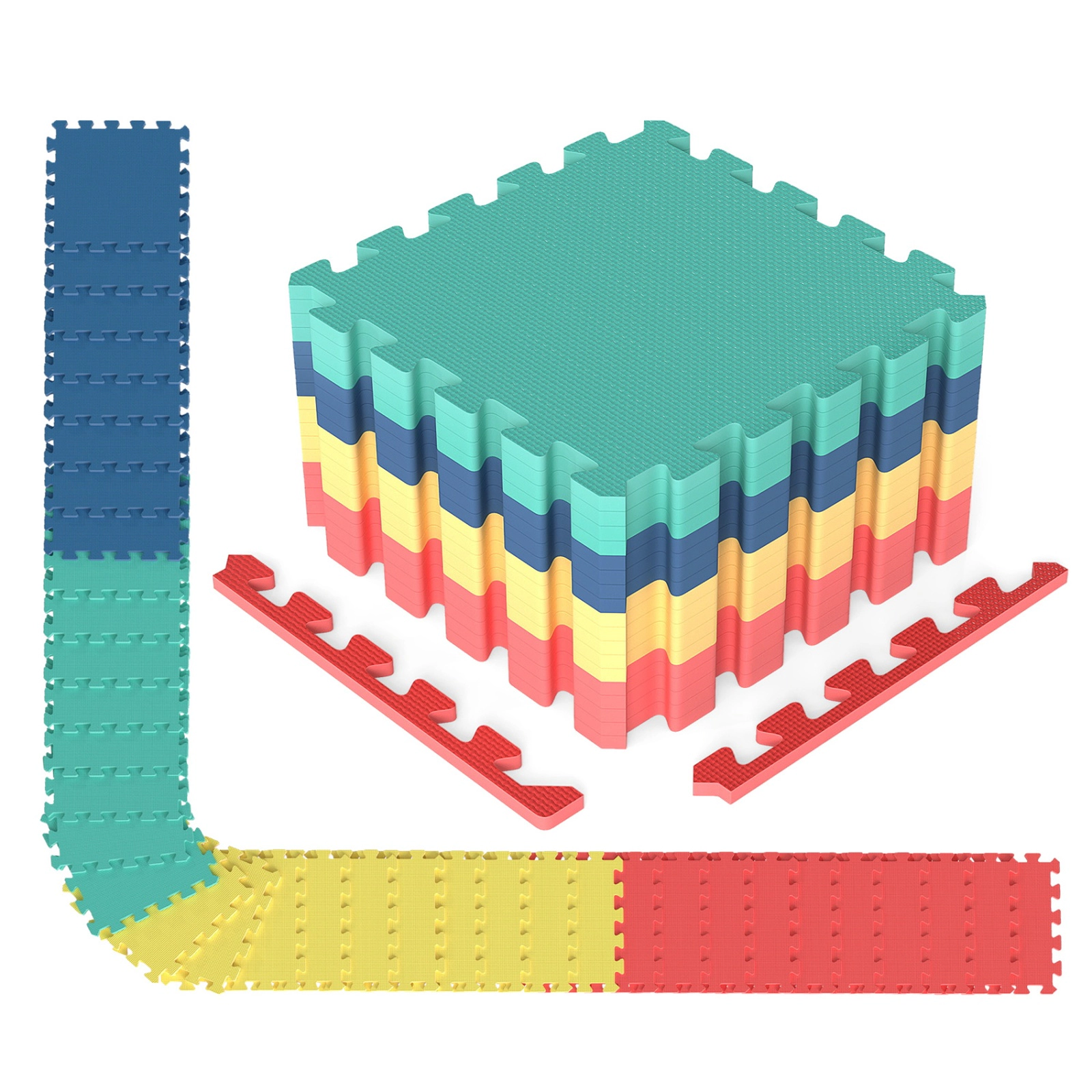 SUGIFT 54-Pack Multicolor 12.5-in Non-Slip Interlocking EVA Foam Puzzle Floor Tiles with 30 Borders