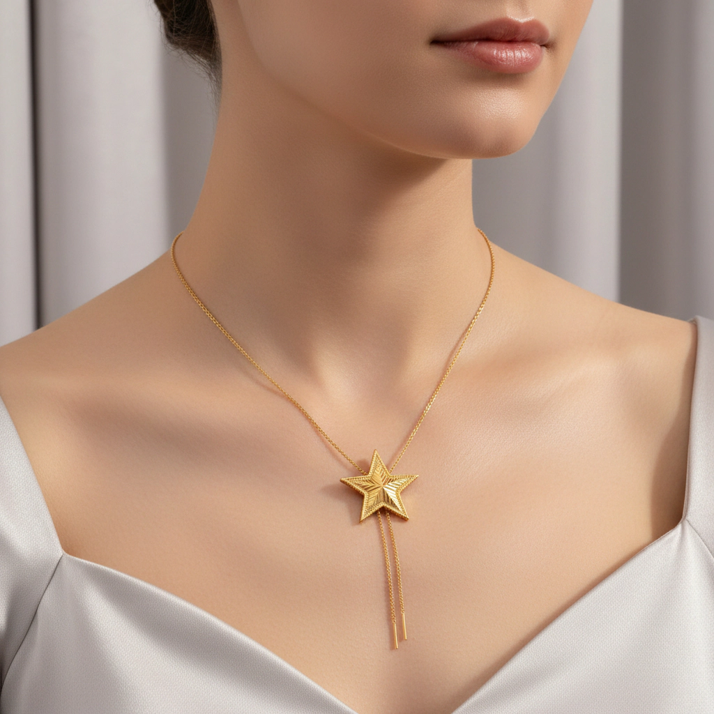 DressAtR Women's Star 18K Gold Plated Slider Necklace