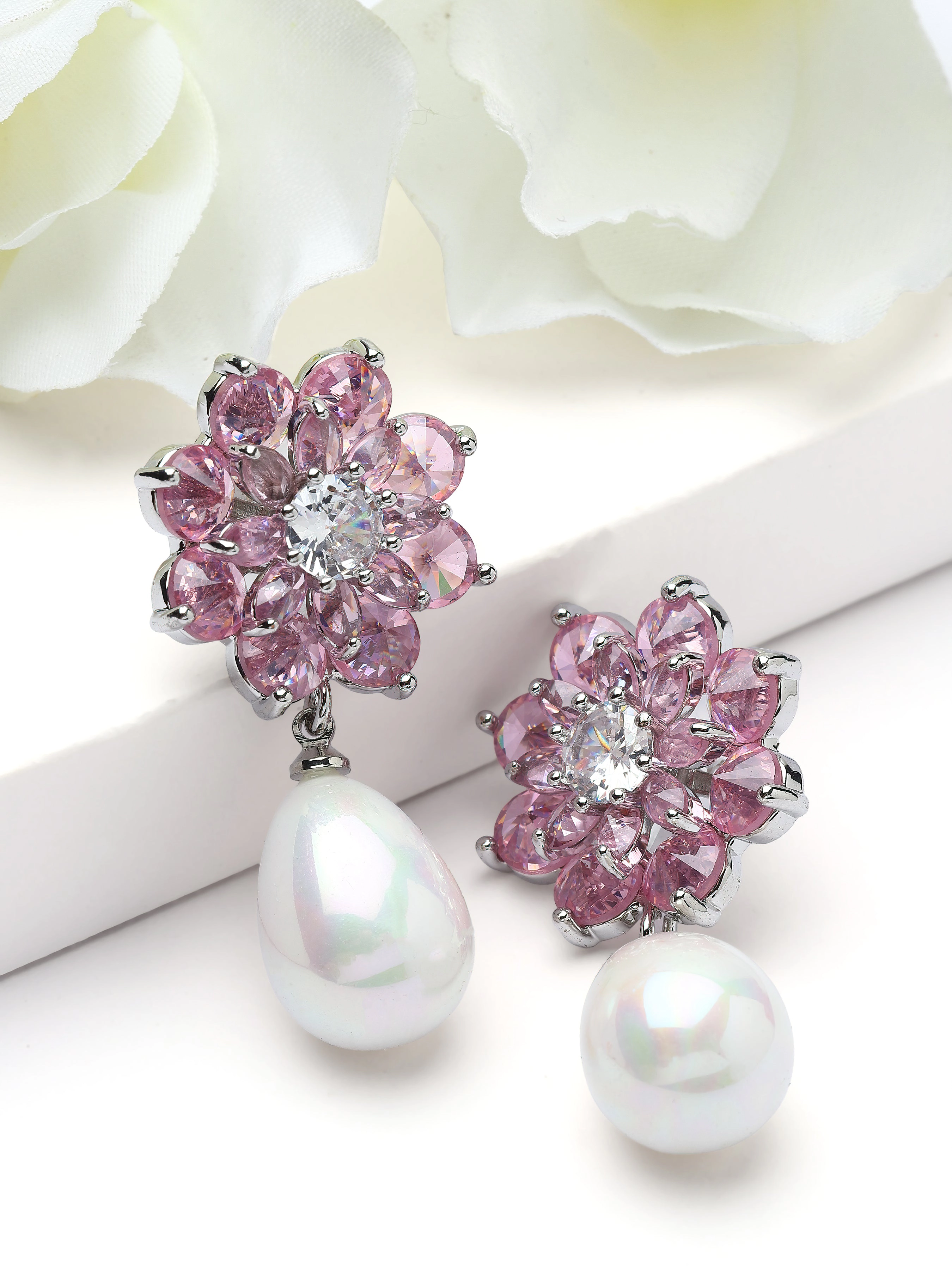 AGP PARIS Womens Floral Pearl Drop Earrings