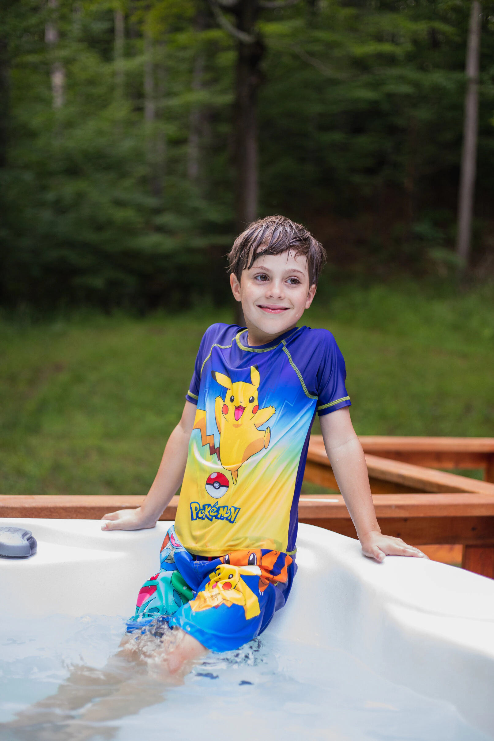 Pokemon Boys' Short Sleeve Rash Guard and Swim Trunks Set