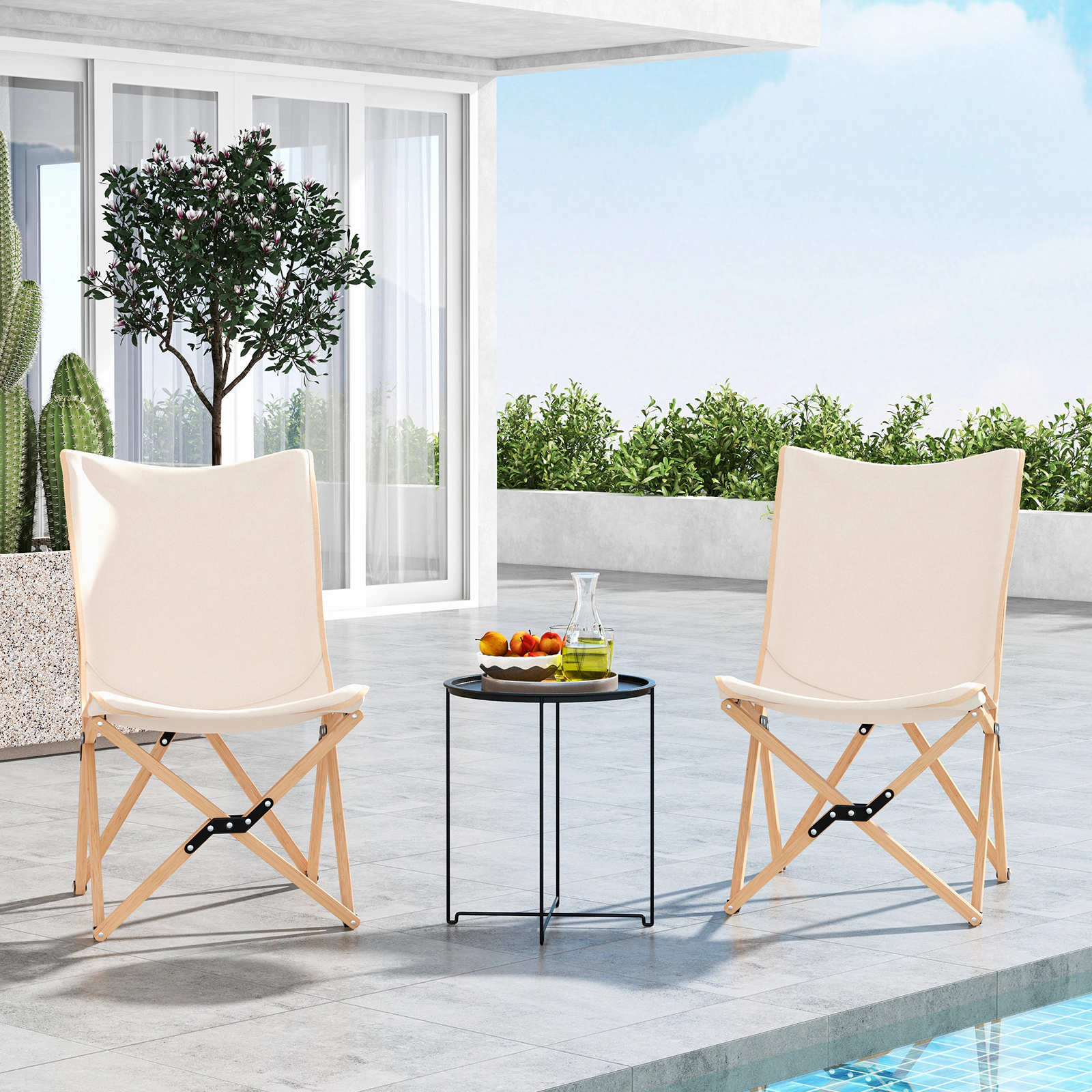 LJG Set of 2 Bamboo Dorm Chair with Storage Pocket for Camping and Fishing