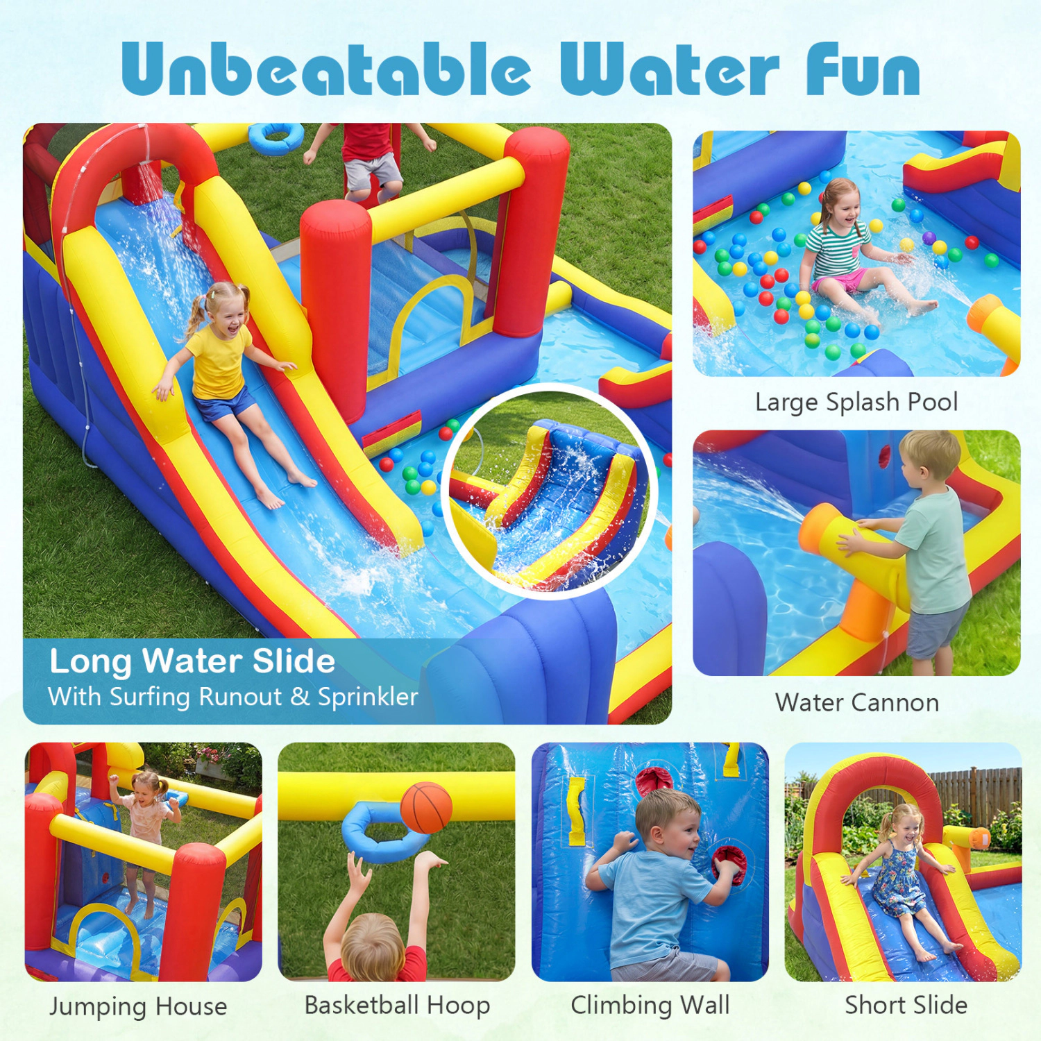 LJG Kids 7-in-1 Outdoor Bounce House with Dual Slides (without Blower)