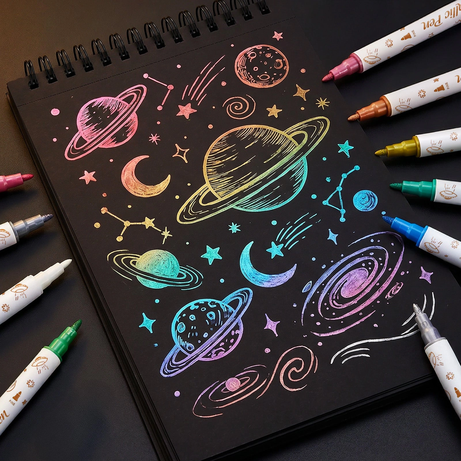Wrapables 10-Count Metallic Dual-Tip Markers, Brush and Fine Tips for Journals, Card Making, Black Paper and Crafts