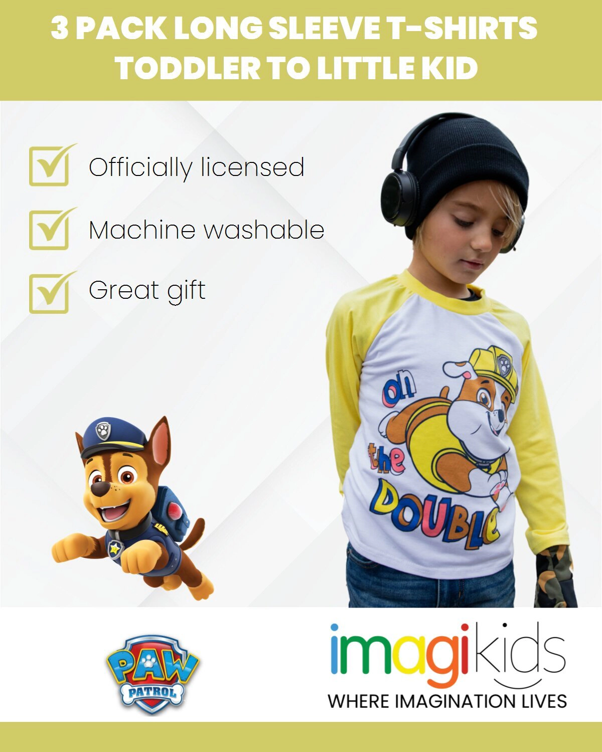 Nickelodeon Paw Patrol Boys' 3-Pack Long Sleeve T-Shirts