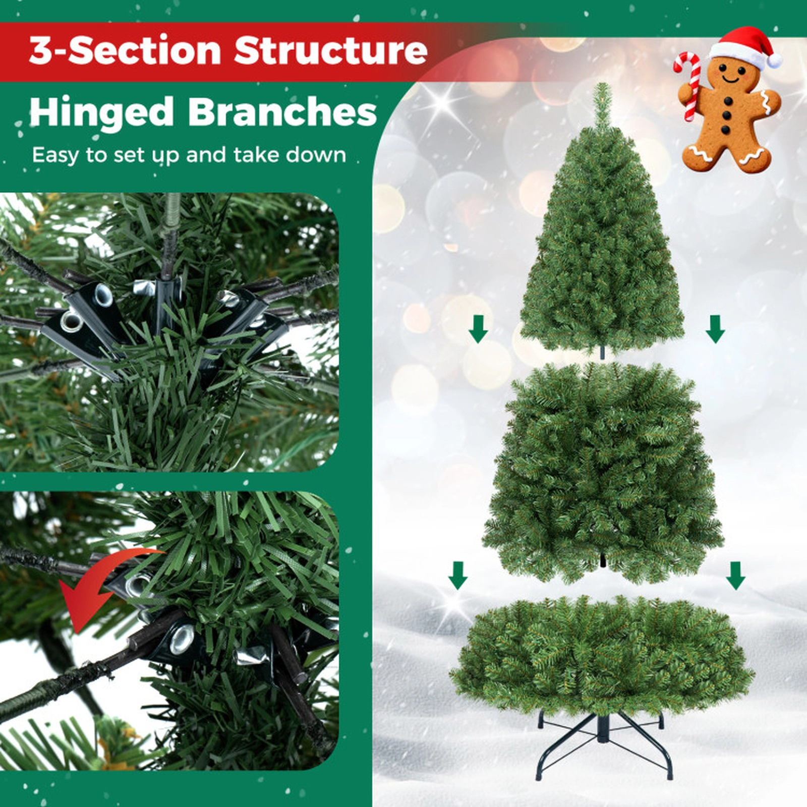 SUGIFT 6 ft Pre-Lit Green Christmas Tree with 845 Branch Tips Remote and Metal Stand