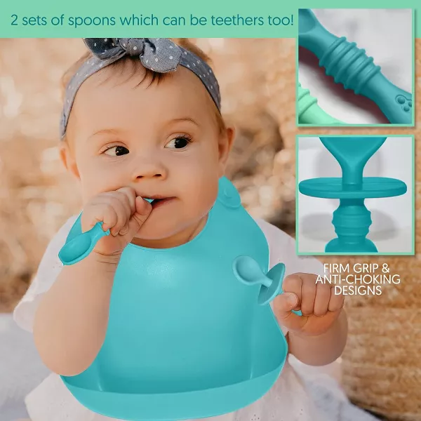Sperric Baby Silicone Feeding Set 8-Piece - Led Weaning Utensils, Bibs, Infant Cups Toddlers