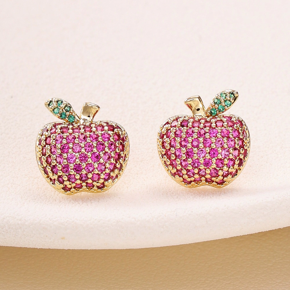 Women Colorful Paved Cubic Zirconia Apple Stud Earring