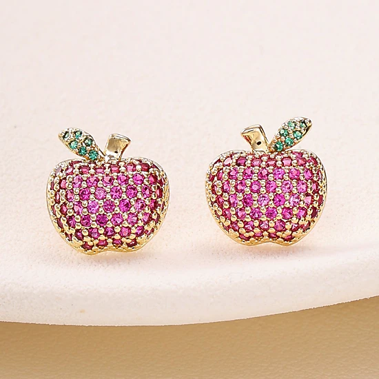 Women Colorful Paved Cubic Zirconia Apple Stud Earring