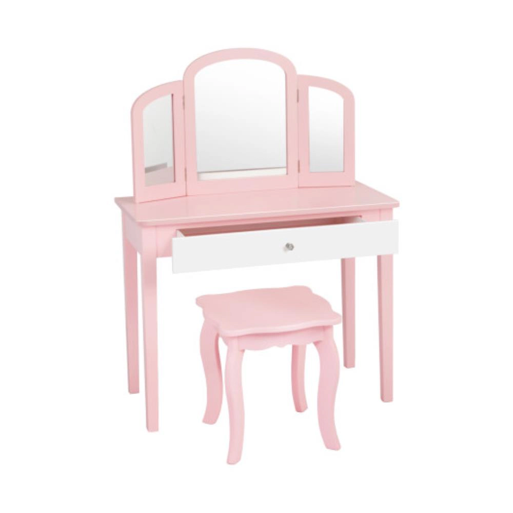 Hivvago Kids Princess Make Up Dressing Table With Tri-Folding Mirror And Chair
