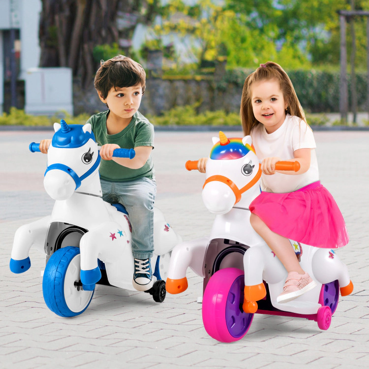 Hivvago 12V Unicorn Ride on Toy with Training Wheels and Horse Riding Mode