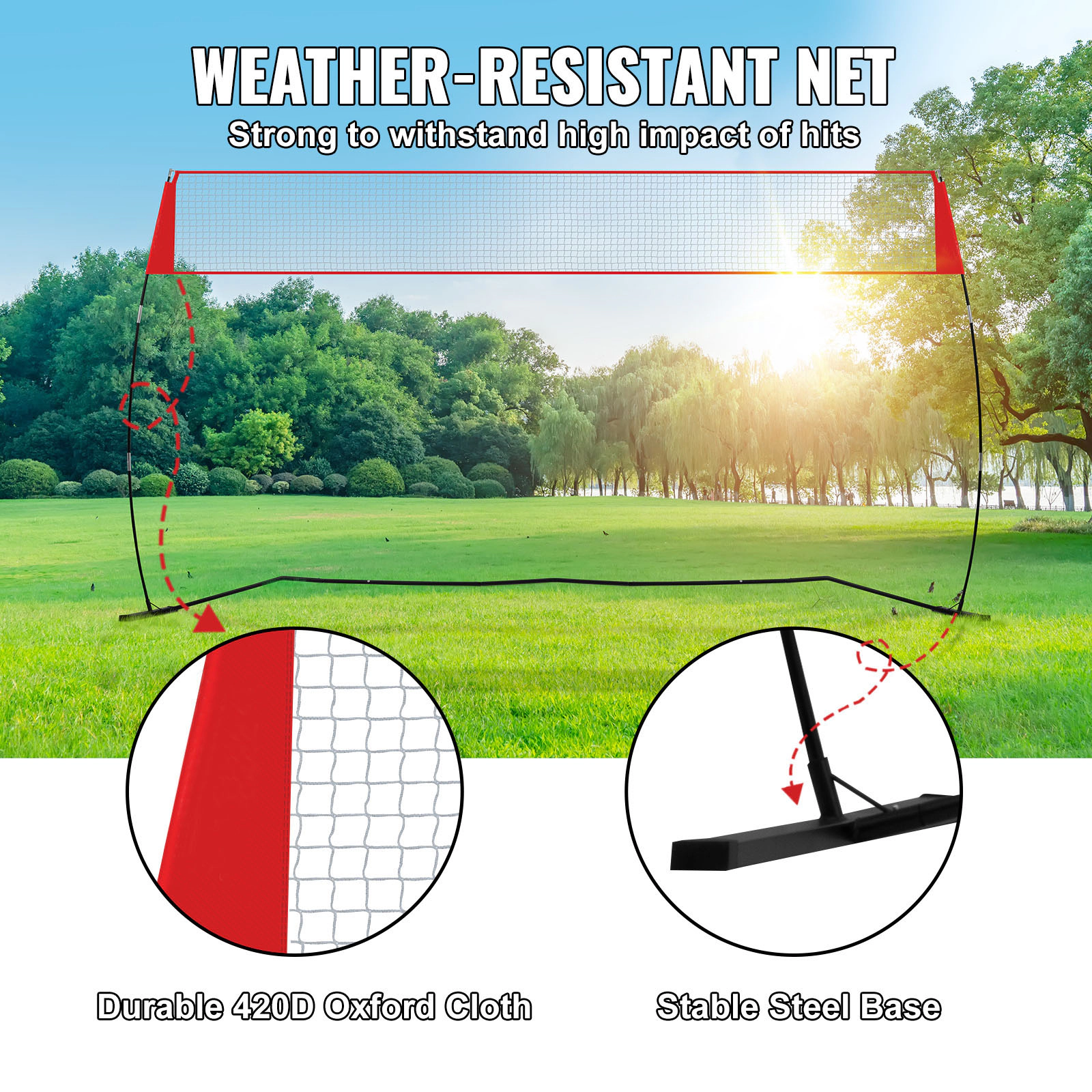 HONGGE Freestanding Volleyball Training Net, 14 Ft Wide, Height Adjustable 7.4 to 8 Ft, No-Tool Pop-Up Setup