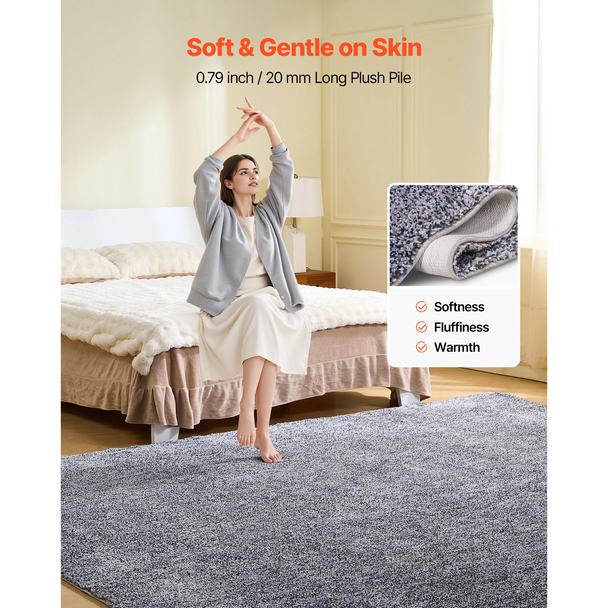 HONGGE Indoor Plush Area Rugs Plush Carpet Area Rugs Furry with Long Plushs Pile Thick & Durable High-Pile Rug for