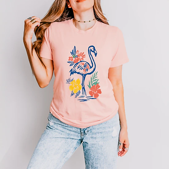 Simply Sage Market - Flamingo Flowers Outline - Women's Short Sleeve Graphic T-Shirt