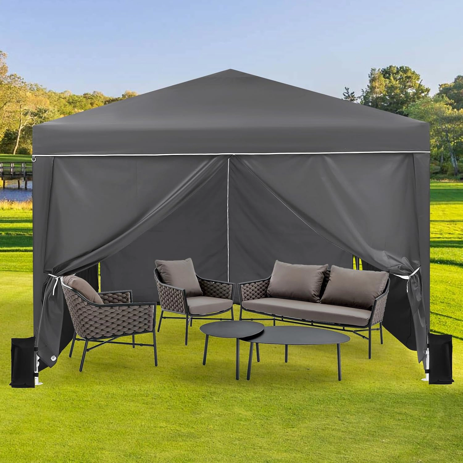 10x10 Pop Up Canopy Tent with Sidewalls, 420D Oxford Waterproof, Wheeled Bag, 1-Person Setup for Party Camping