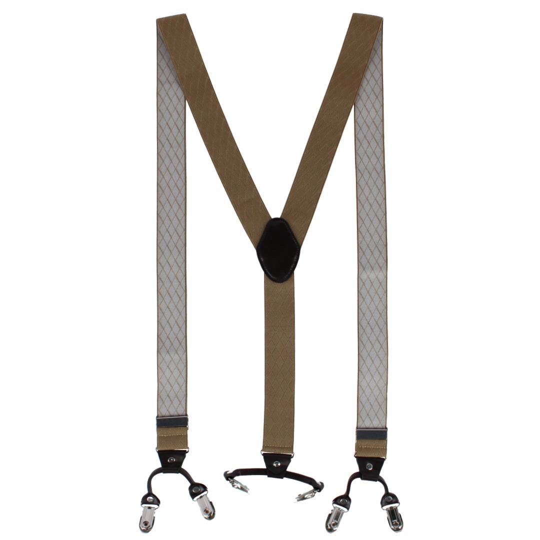 CTM Men's Subtle Diamond pattern Y-Back Double Clip-End Suspender