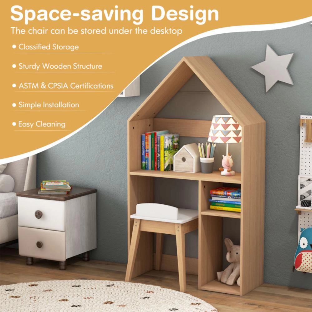 Hivvago 2-In-1 Kids House-Shaped Table And Chair Set-Gray
