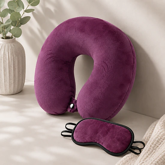 Pursonic Unisex 2 Memory Foam Travel Pillows with Sleep Masks – Ultimate Comfort for Couples on the Go