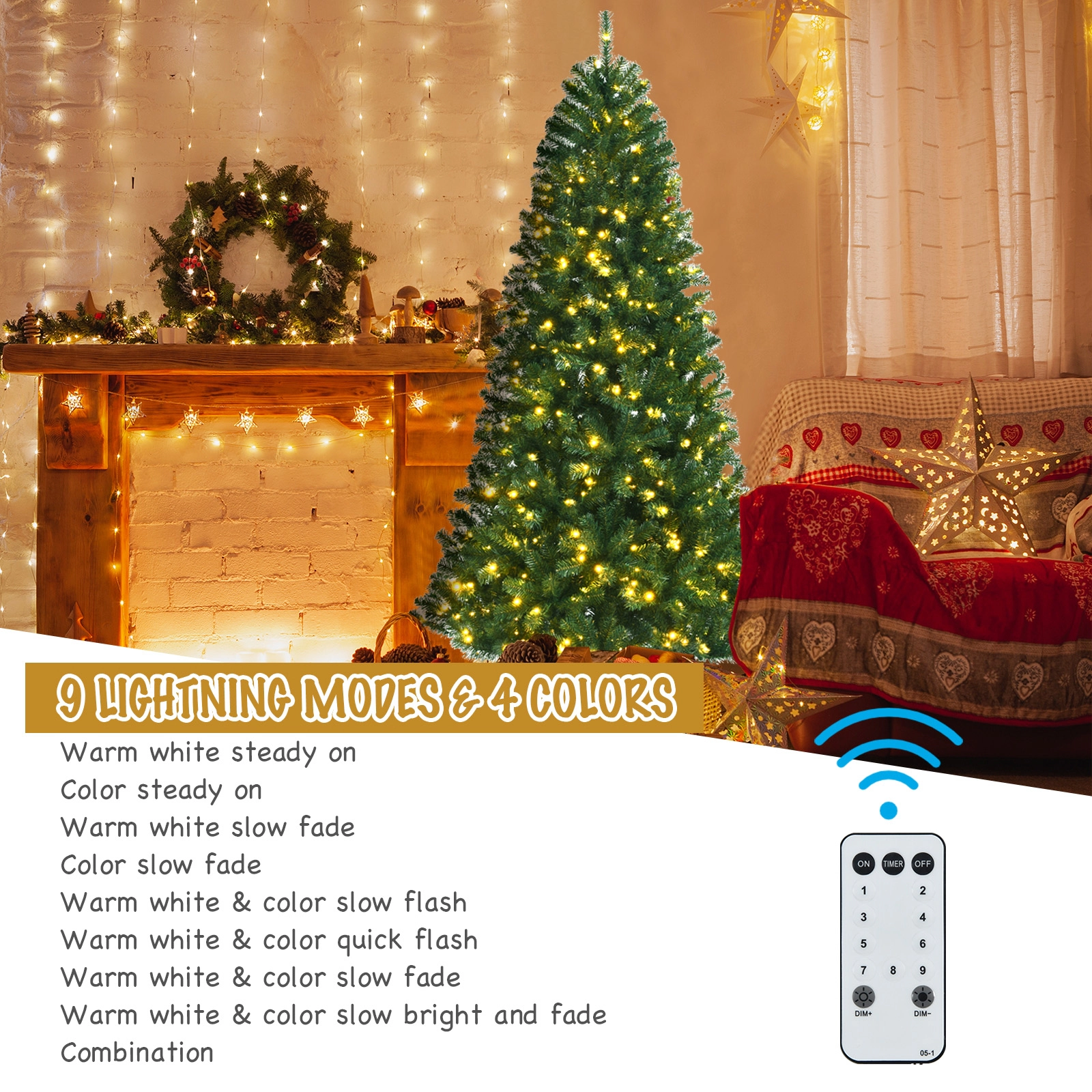 LJG Artificial Hinged Christmas Tree with Remote-Controlled Color-Changing LED Lights